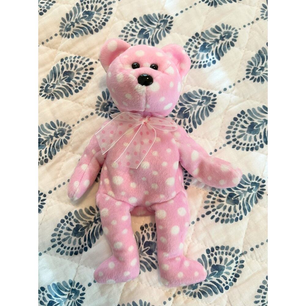 TY BEANIE BABY BABIES TEDDY BEAR PINK POLKA DOT FIZZ